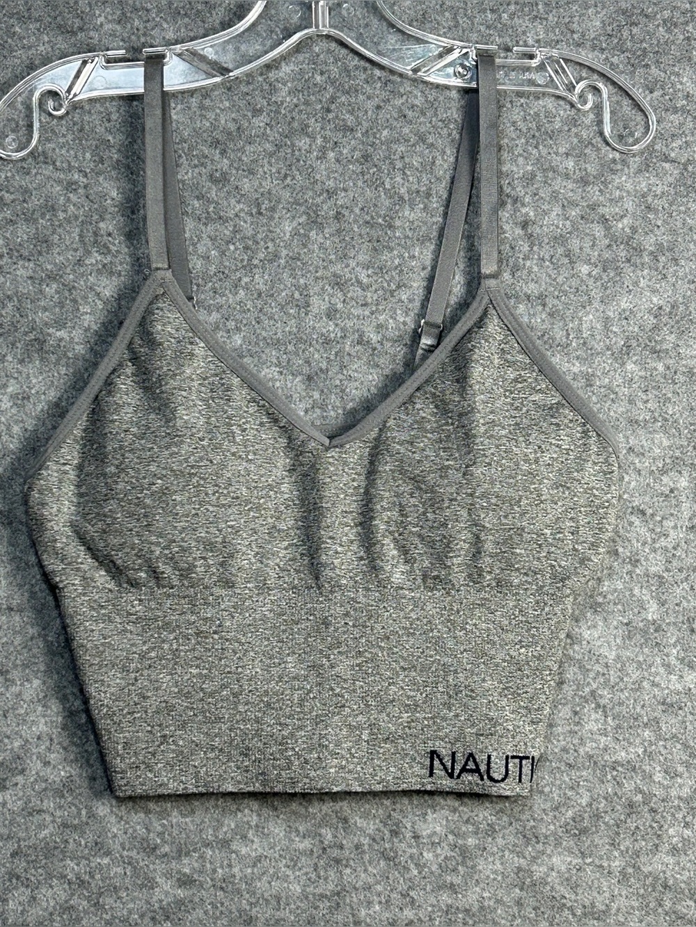 Nautica Women’s M Gray Ribbed Stretch Seamless Bralette Spaghetti Strap Pads EUC